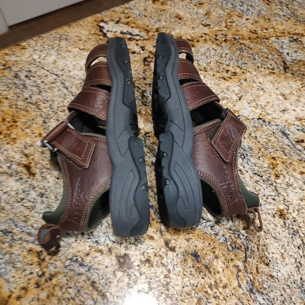 Rockport Rocklake Fisherman Sandals Brown Leather CI6849 Men's Size 8W EUC - Picture 7 of 12